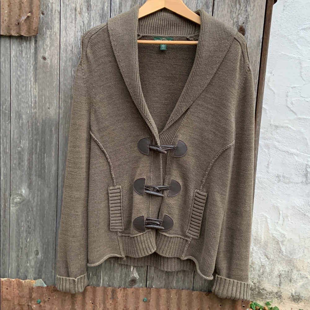 Lauren Ralph Lauren Taupe Toggle Cardigan